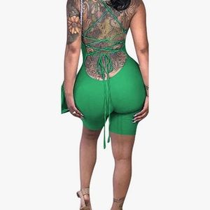 Green tie up back romper